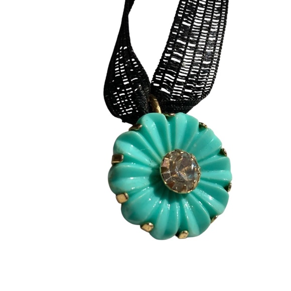 necklace on ribbon vintage blue charm with faux diamond - Picture 7 of 11